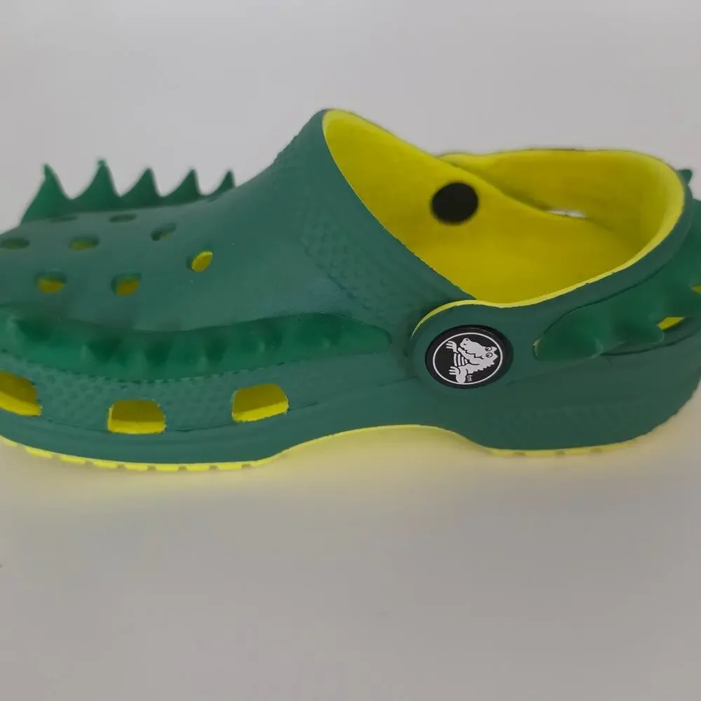 CROCS Kid's Size 9 Green Yellow Classic Spikes Clogs Spike Stud Detailing